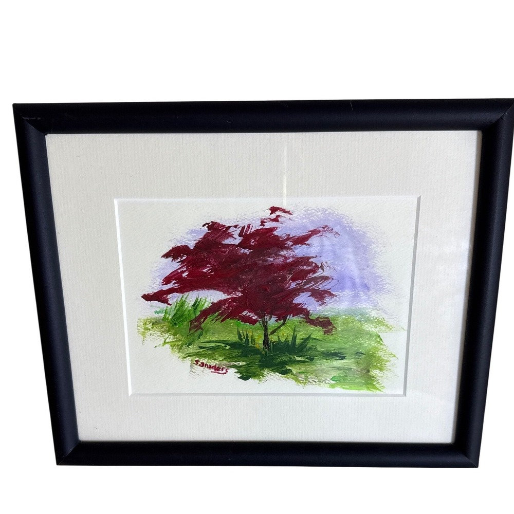 Sanders Original Painting Red Maple Tree Landscape Framed‎ Signed Art Vintage